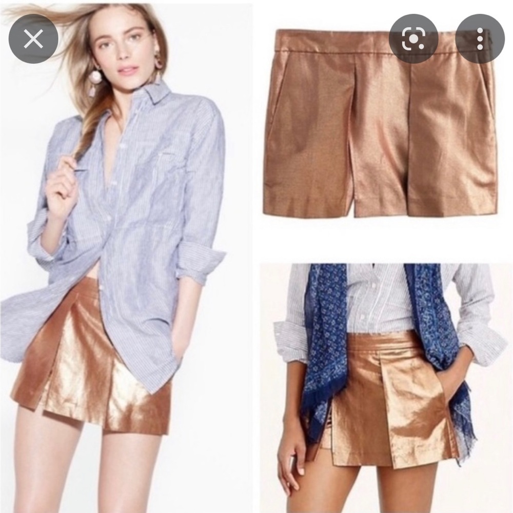 J Crew Rose Gold Metallic Linen Crossover Skort Gem